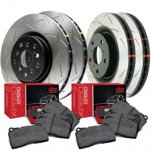 DBA T3 5000 Replacement Rotor Rings and T3 4000 Rotors with Hawk Performance Ceramic Brake Pads