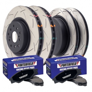 DBA T3 4000 Series Slotted Brake Rotors and Porterfield R4-S Street Brake Pads